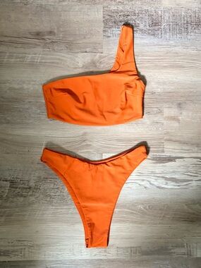 Princess Polly Orange One Shoulder V-Front Bikini Set Size 4